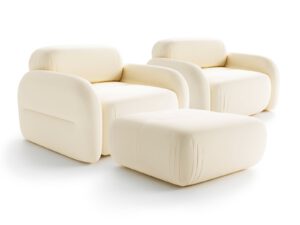 Set of 2 armchairs with pouffe Tramonto Sand Cream