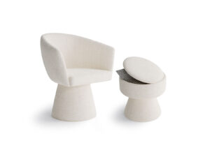 Essenza Boucle Sand Cream armchair + opening pouffe set