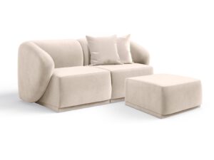 Zestaw sofa 2 osobowa z pufą Favola Sand Cream