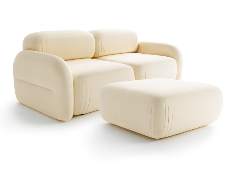 Zestaw sofa 2 osobowa z pufą Tramonto Sand Cream