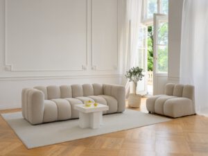 Modern 3 seater cream sofa for living room Bella Vita Sand Cream