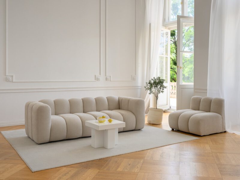 Nowoczesna sofa 3 osobowa kremowa do salonu Bella Vita Sand Cream