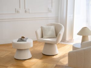 Armchair and table set from the Essenza Boucle Sand Cream collection