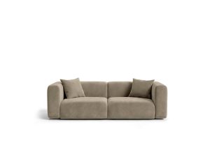 Dwuosobowa sofa modułowa SORISSO w ciepłej, beżowej tonacji wpisująca się w skandynawską aranżację wnętrza.