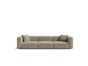 Trzyosobowa sofa modułowa SORISSO w ciepłej, beżowej tonacji w skandynawskiej aranżacji salonu.