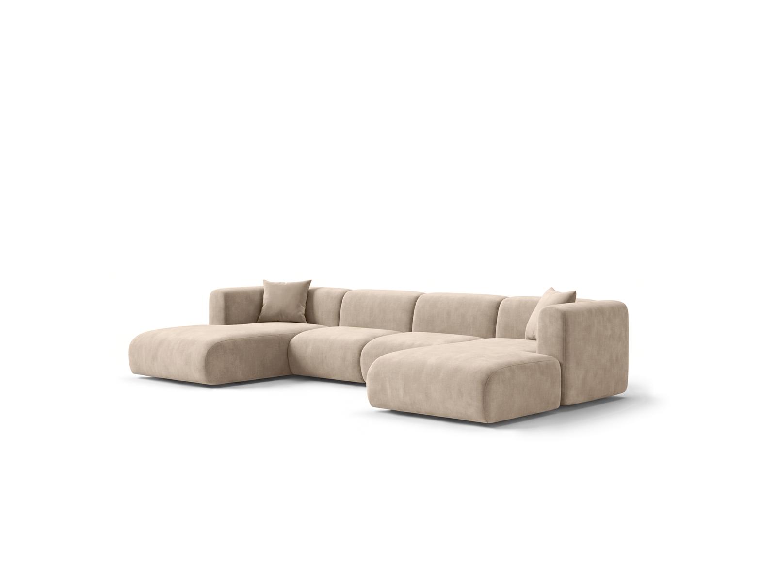 Imponujący narożnik 6-osobowy U-form SORISSO w delikatnym, jasnobeżowym odcieniu w luksusowej aranżacji modern classic.