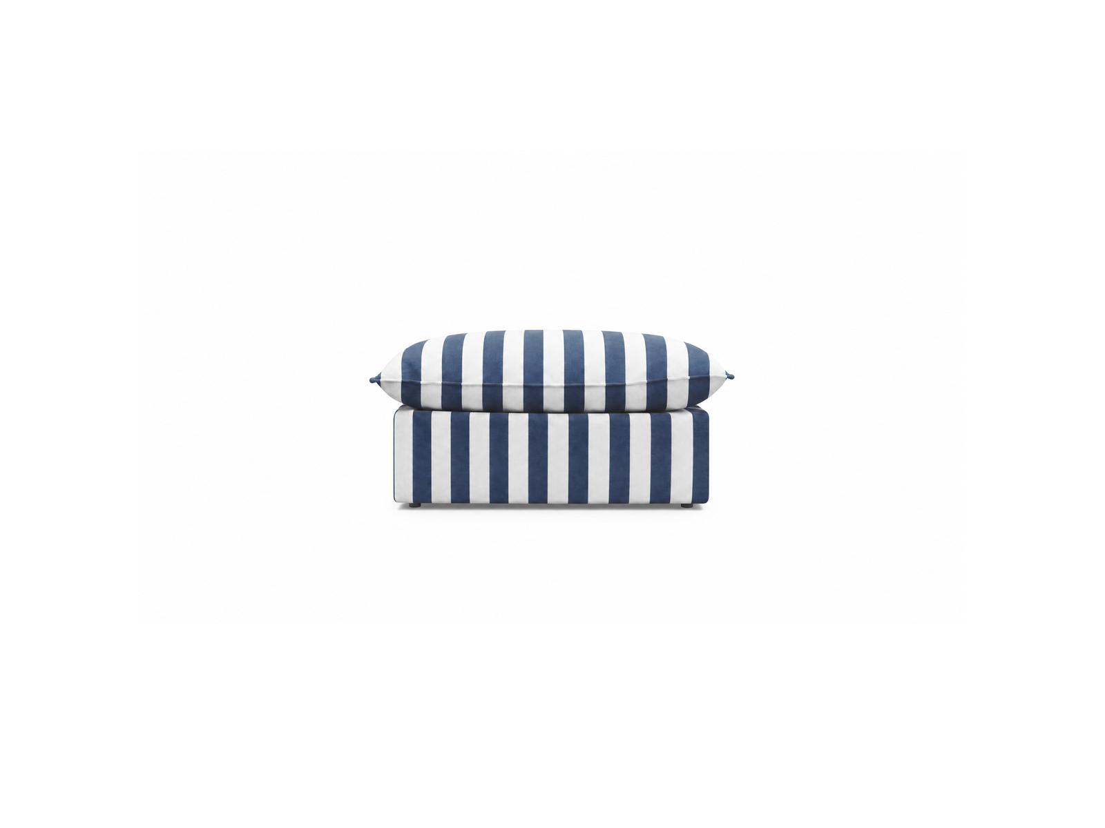 Kwadratowa pufa ogrodowa MARE Outdoor Navy Blue Stripes w biało-granatowe pasy